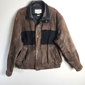 Ash Creek Trading Vintage Mens Brown/Black Suede Insulated Bomber Jacket-Sz L